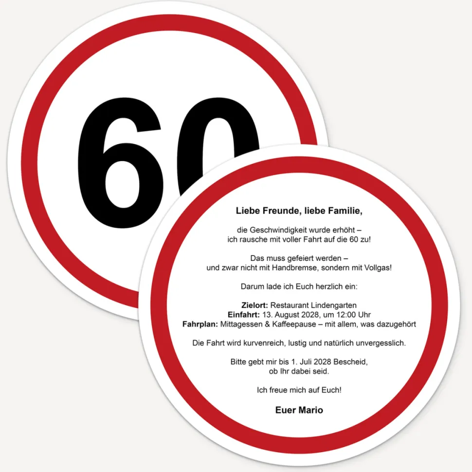 Einladung 60. Geburtstag "Verkehrsschild"