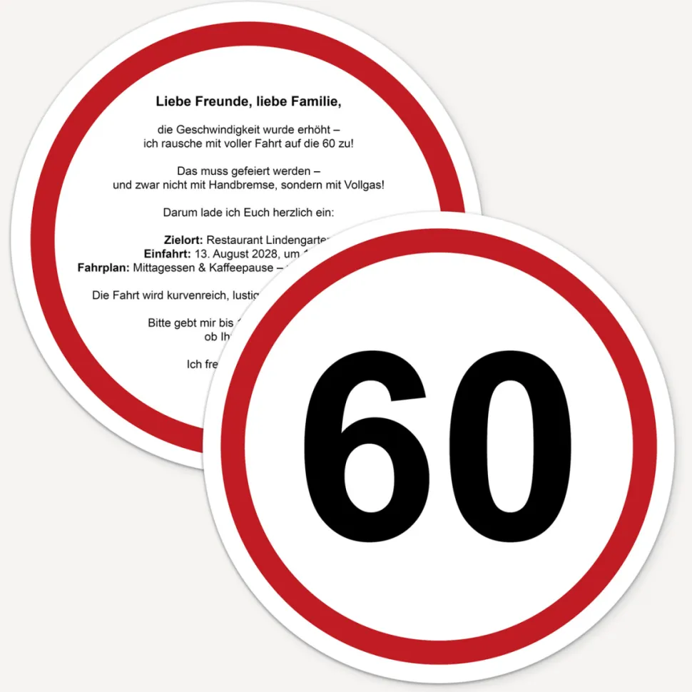 Einladung 60. Geburtstag "Verkehrsschild"
