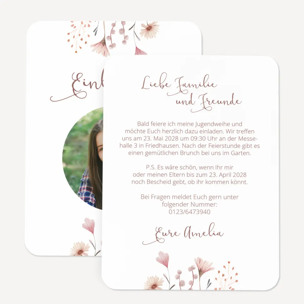 Einladung Jugendweihe runde Ecken "Wild Flowers"