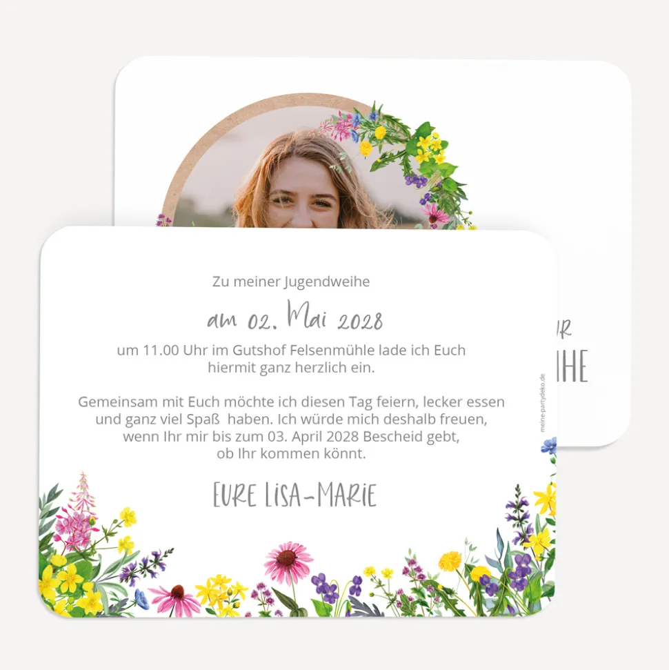Einladung Jugendweihe runde Ecken "Wildblumen"