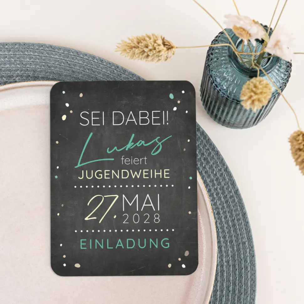 Einladung Jugendweihe runde Ecken "Tafel"