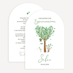 Einladung Kommunion Bogenkarte "Baum Herzen"