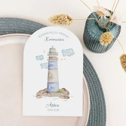 Einladung Kommunion Bogenkarte "Leuchtturm"