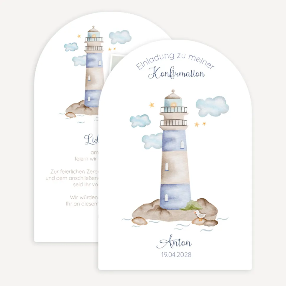 Einladung Konfirmation Bogenkarte "Leuchtturm"