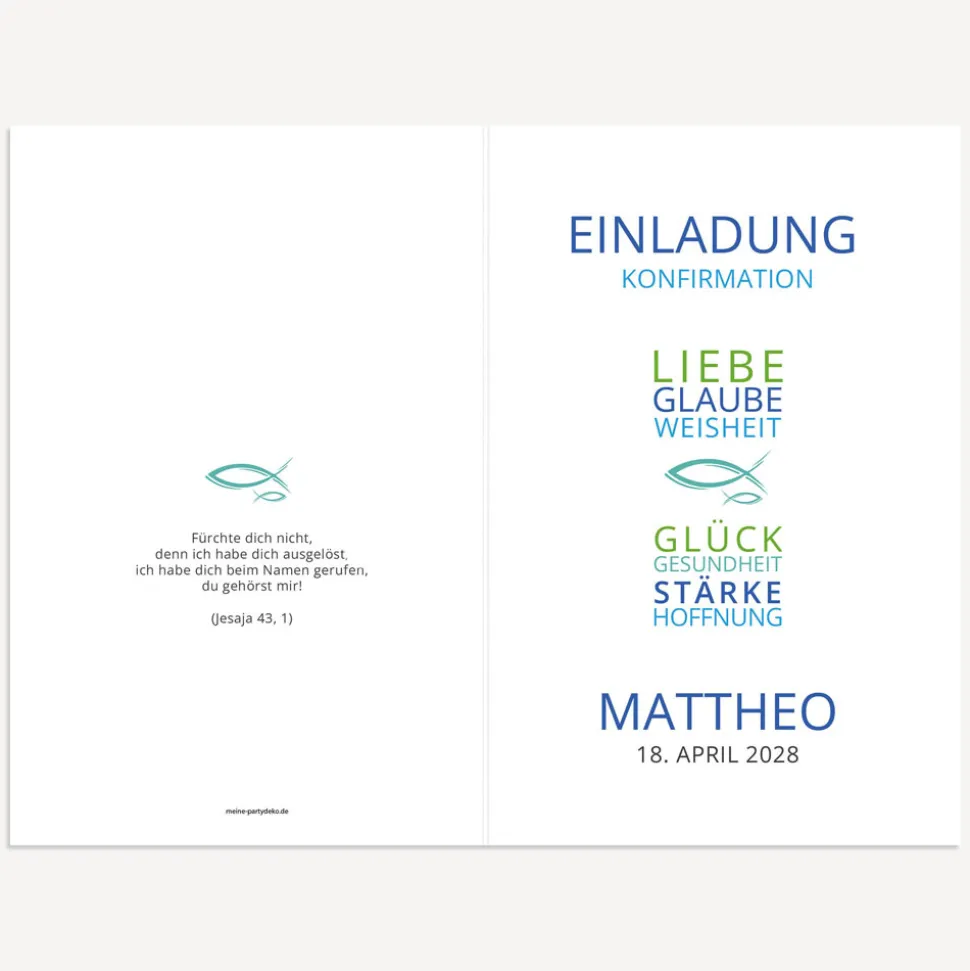 Einladung Konfirmation Junge "Liebe Glaube Weisheit"