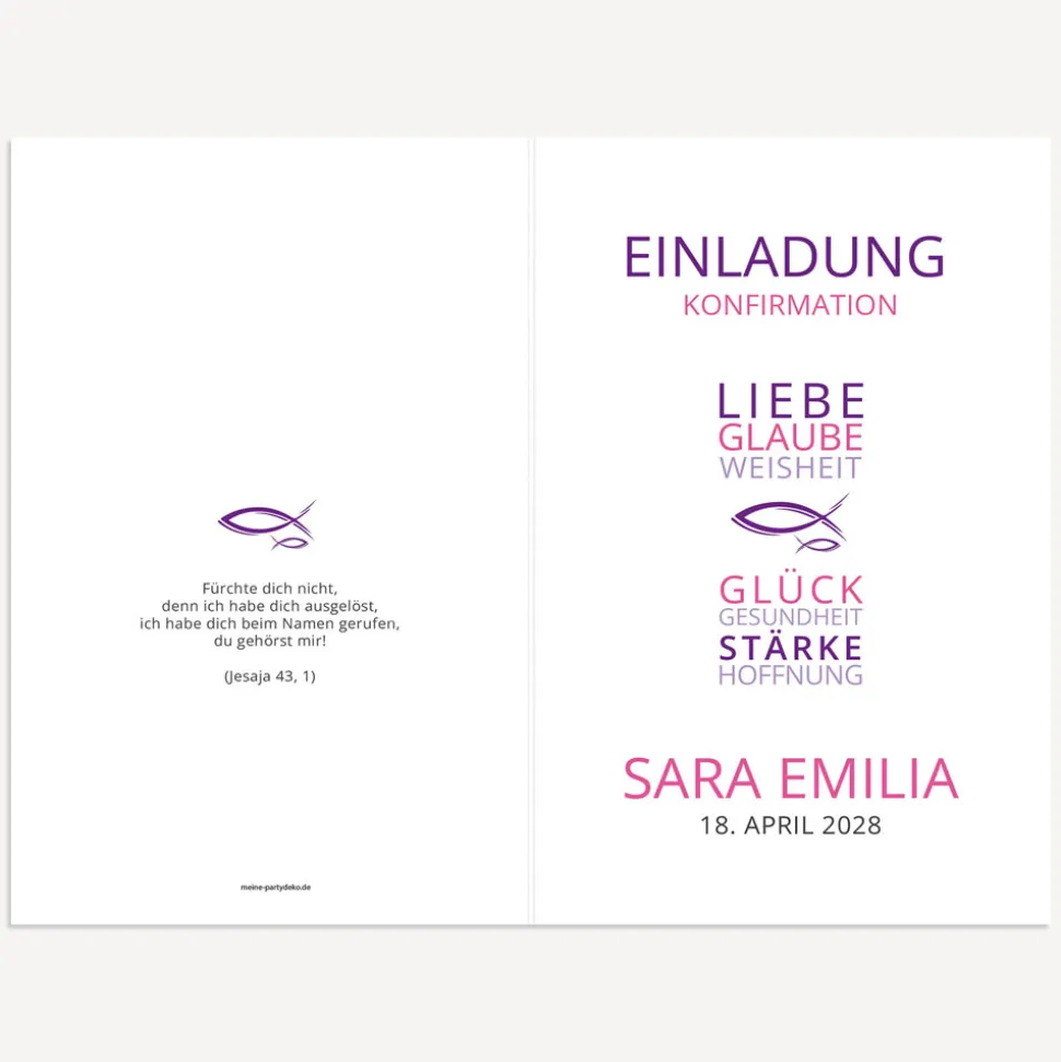 Einladung Konfirmation Mädchen "Liebe Glaube Weisheit"