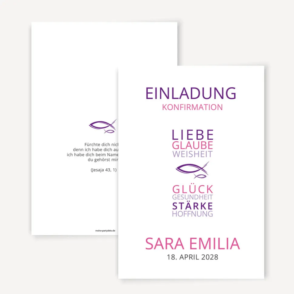 Einladung Konfirmation Mädchen "Liebe Glaube Weisheit"