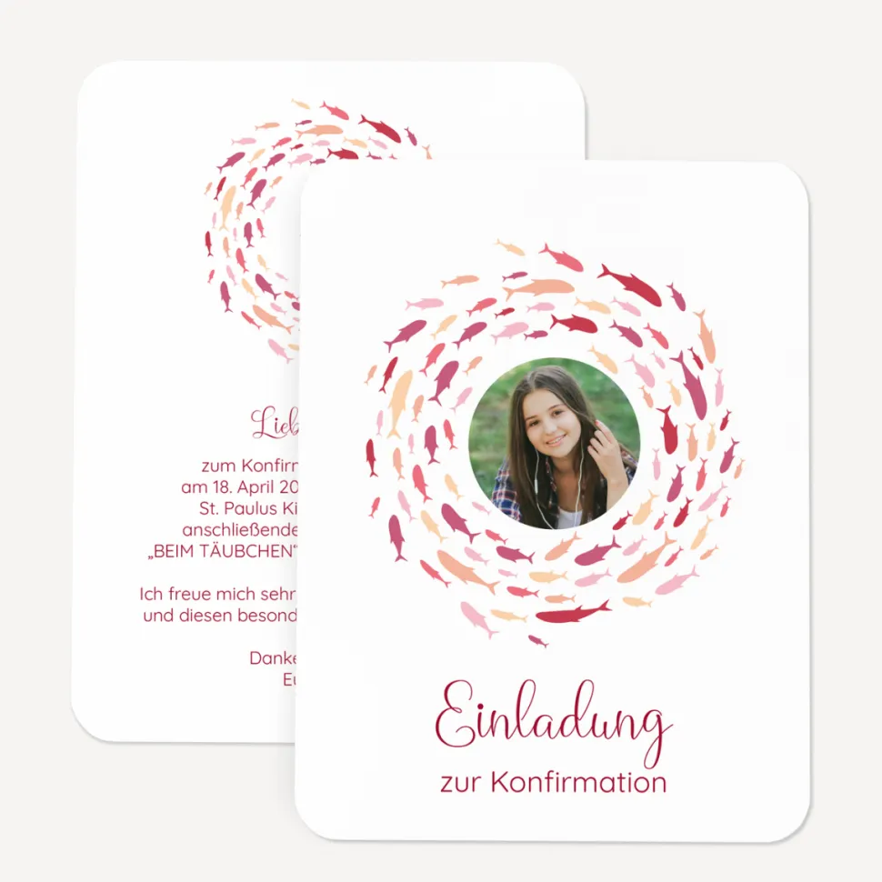 Einladung Konfirmation runde Ecken "Fischschwarm"