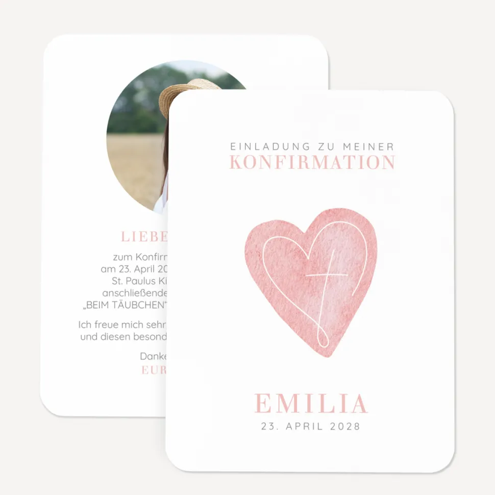 Einladung Konfirmation runde Ecken "Herz"