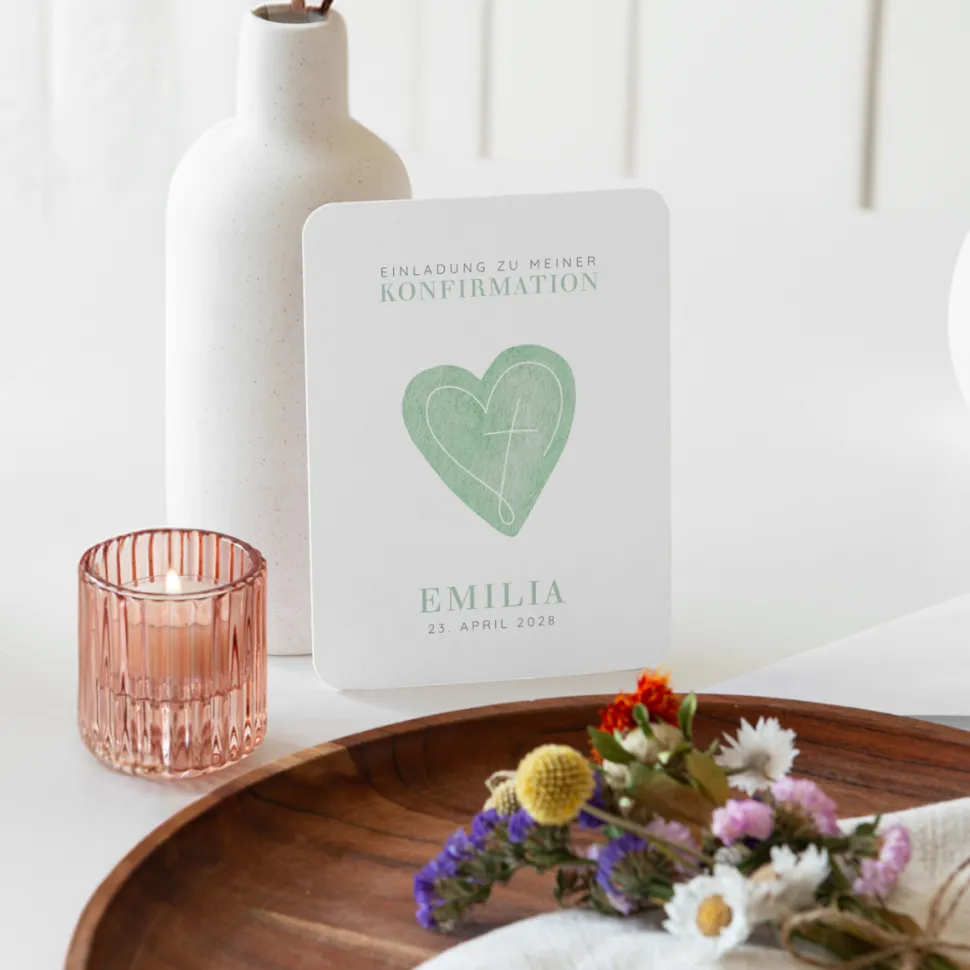 Einladung Konfirmation runde Ecken "Herz"