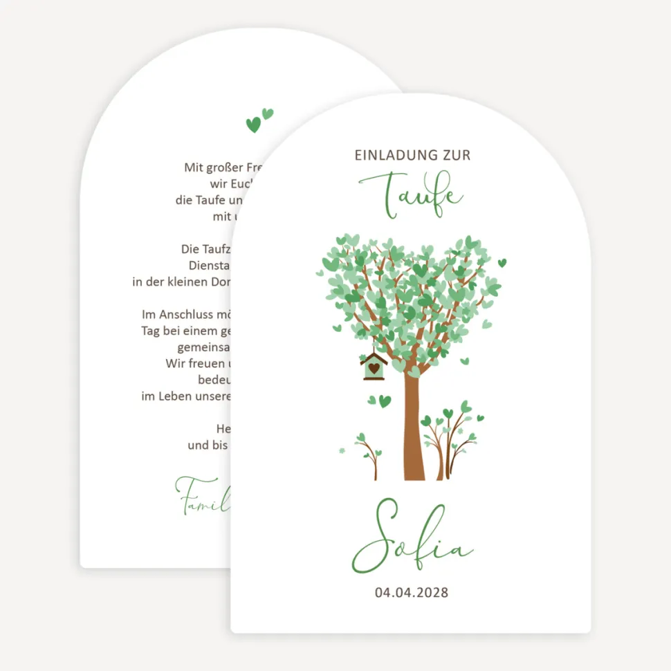 Einladung Taufe Bogenkarte "Baum Herzen"