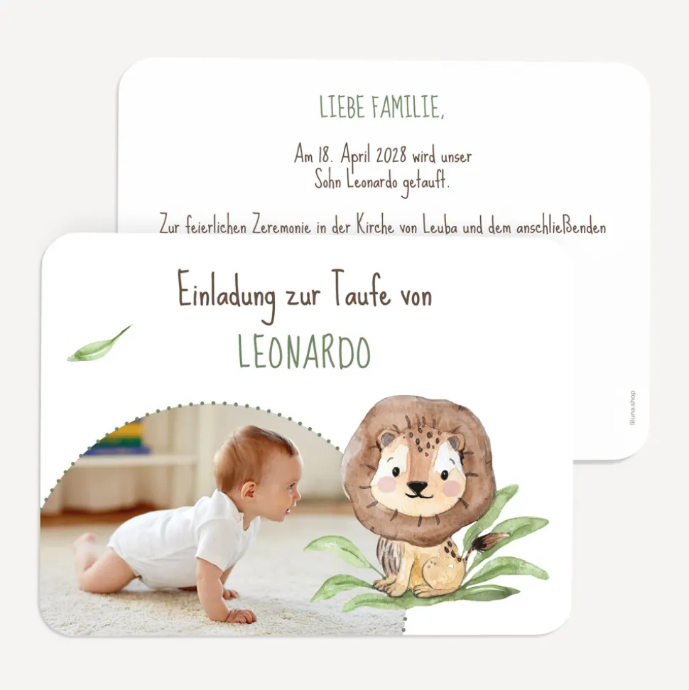 Einladung Taufe runde Ecken "Löwe Leo"