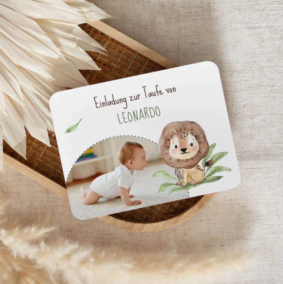 Einladung Taufe runde Ecken "Löwe Leo"