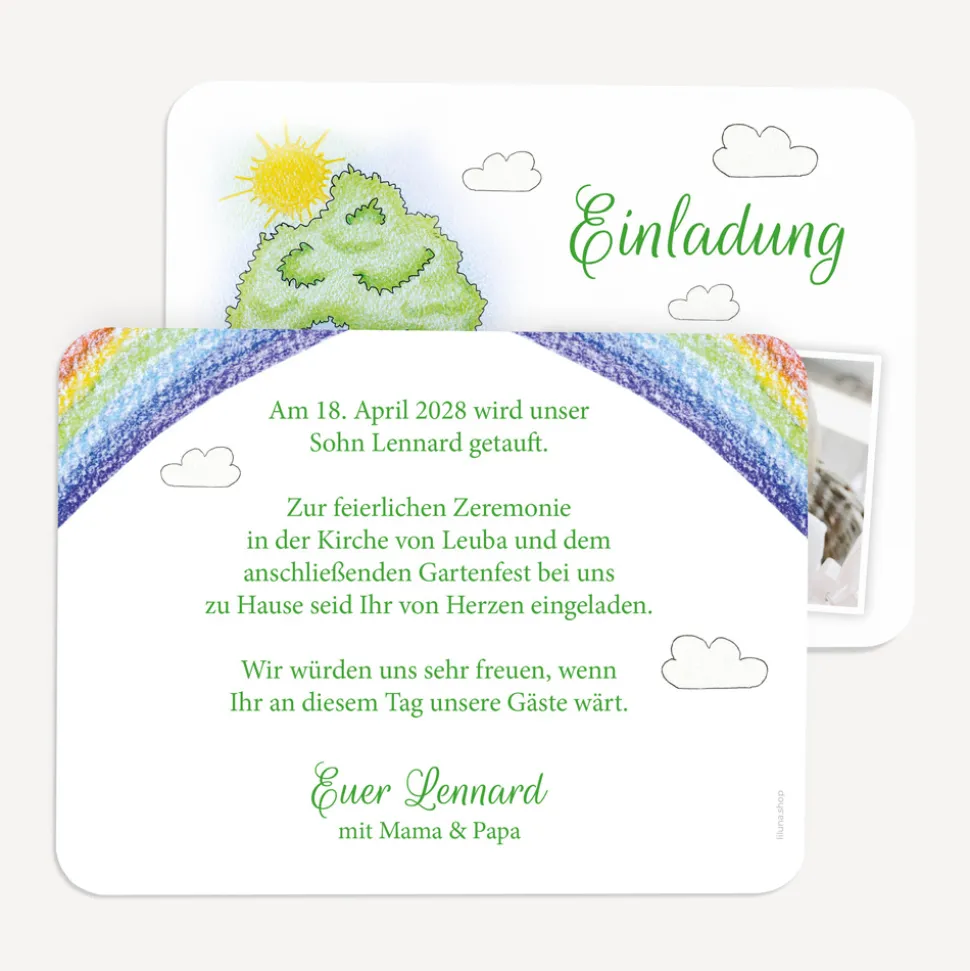Einladung Taufe runde Ecken "Lebensbaum mit Regenbogen"