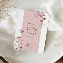 Einladung Taufe runde Ecken "Trockenblumen Blush"
