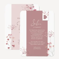 Einladung Taufe runde Ecken "Trockenblumen Blush"