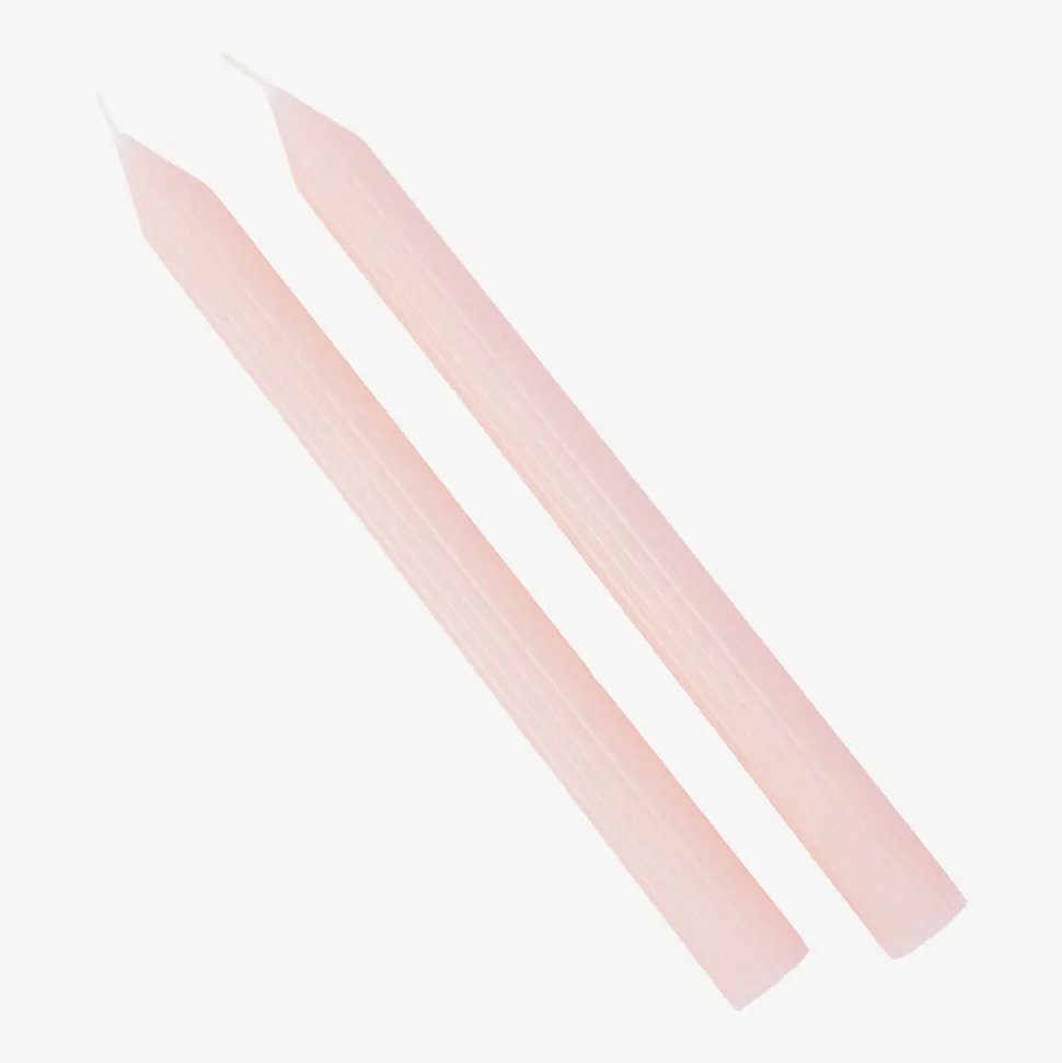 2er Set Stabkerzen mit Rillen puderrosa 25 cm
