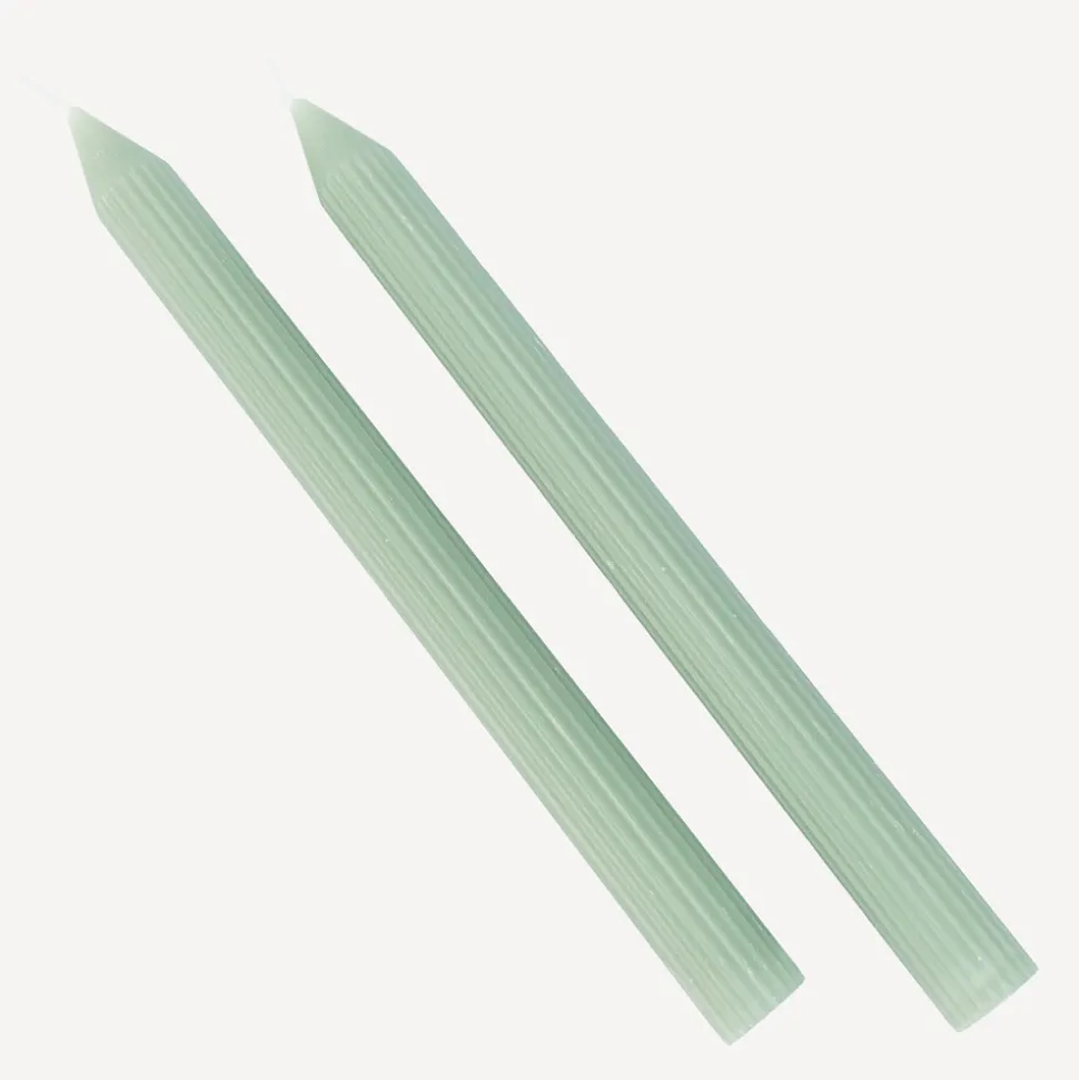 2er Set Stabkerzen mit Rillen salbeigrün 25 cm