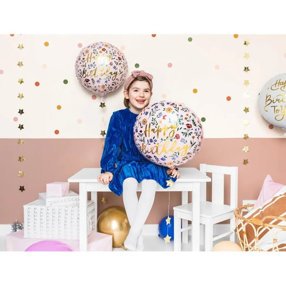 Folienballon Happy Birthday Blumen Ø 35 cm