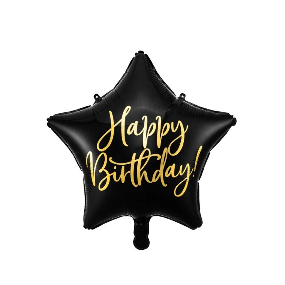 Folienballon Stern "Happy Birthday" schwarz 40 cm