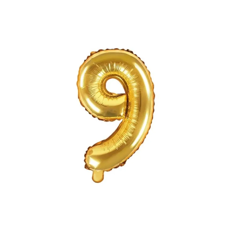 Folienballon Zahl "9" gold 35 cm