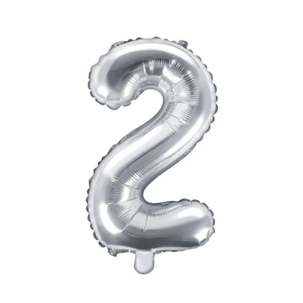 Folienballon Zahl "2" silber 35 cm