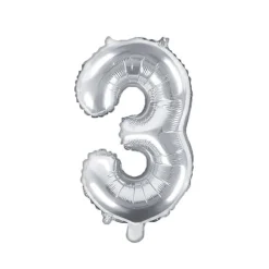 Folienballon Zahl "3" silber 35 cm