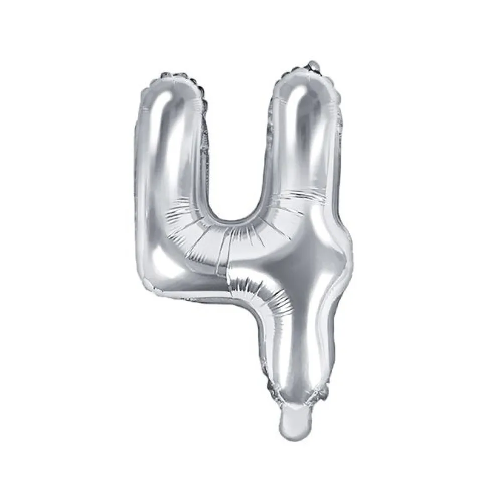 Folienballon Zahl "4" silber 35 cm