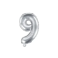 Folienballon Zahl "9" silber 35 cm