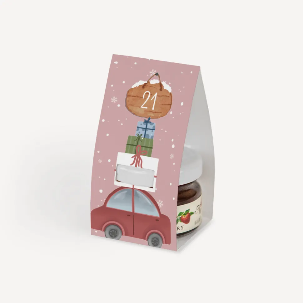 Frühstück Adventskalender mit Honig + Konfitüre inkl. Geschenktäschchen "Häuser"