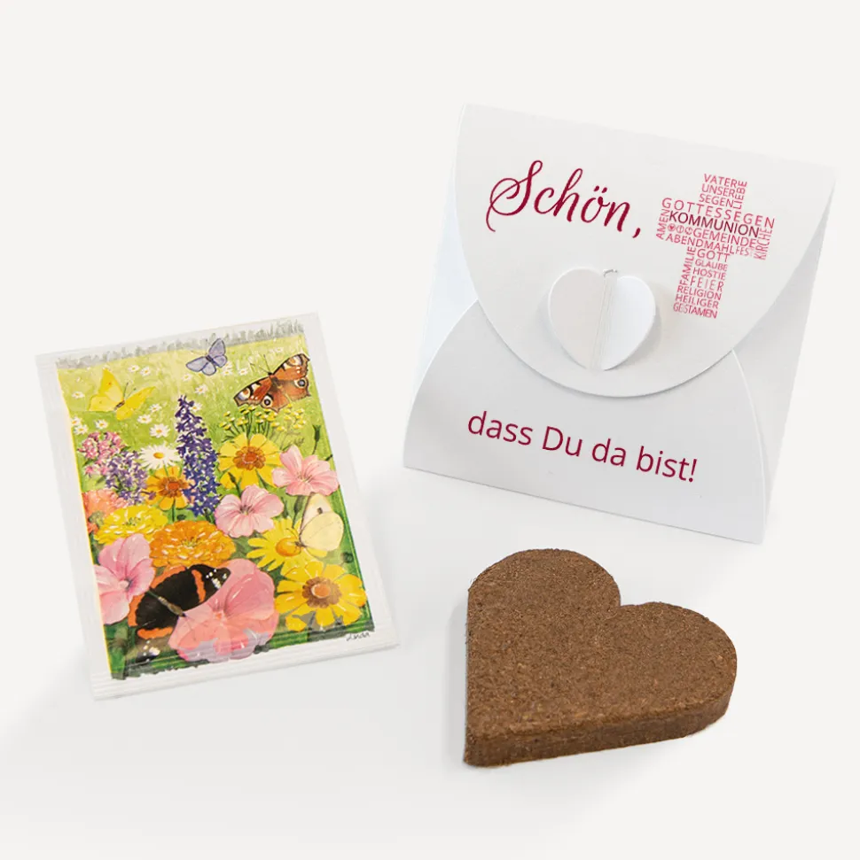 Gastgeschenk Anzuchtset Herz Kommunion Mädchen "Kreuz Modern"
