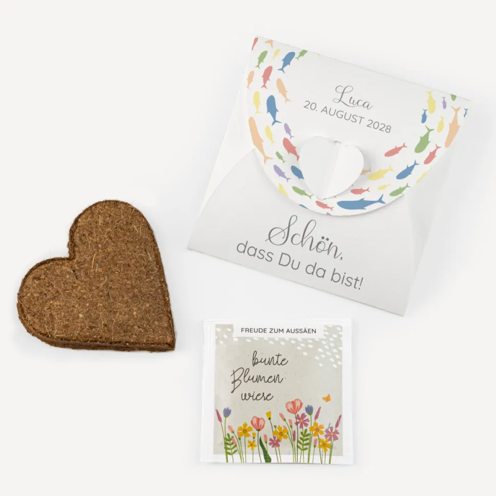 Gastgeschenk Anzuchtset Herz "Fischschwarm"