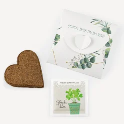 Gastgeschenk Anzuchtset Herz "Aquarell Eukalyptus Zweige"