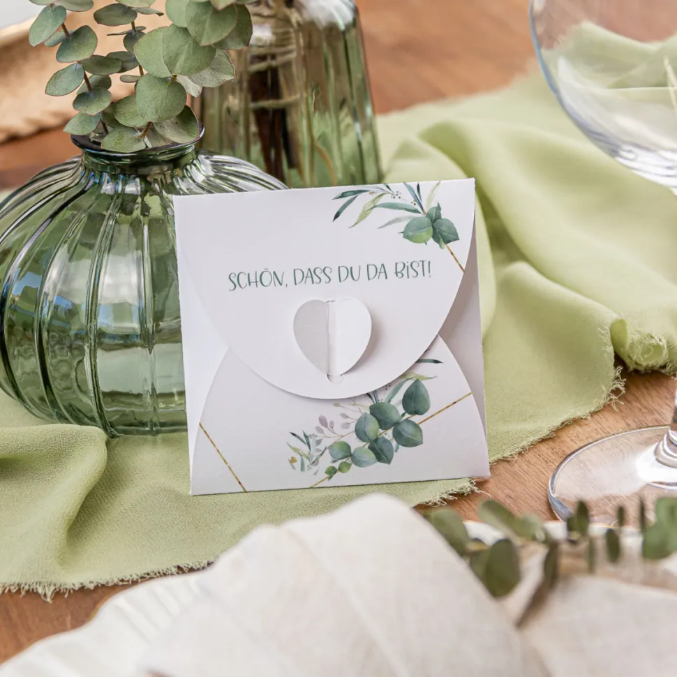 Gastgeschenk Anzuchtset Herz "Aquarell Eukalyptus Zweige"