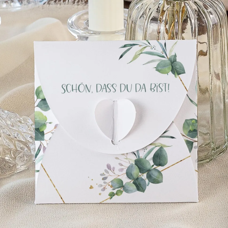Gastgeschenk Anzuchtset Herz "Aquarell Eukalyptus Zweige"