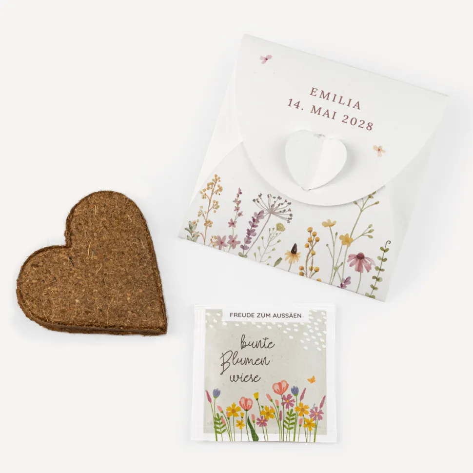 Gastgeschenk Anzuchtset Herz "Wildromantische Blüten"
