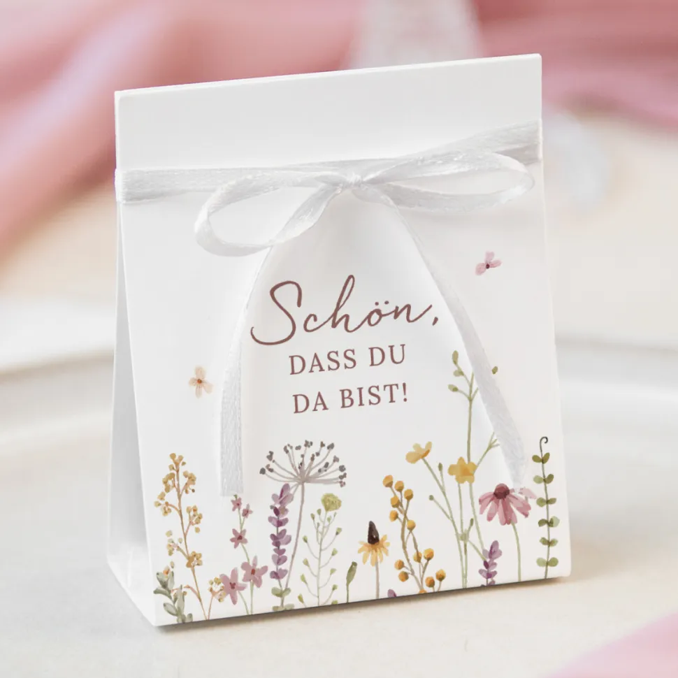 Gastgeschenk Aufsteller mit Tütchen "Wildromantische Blüten"