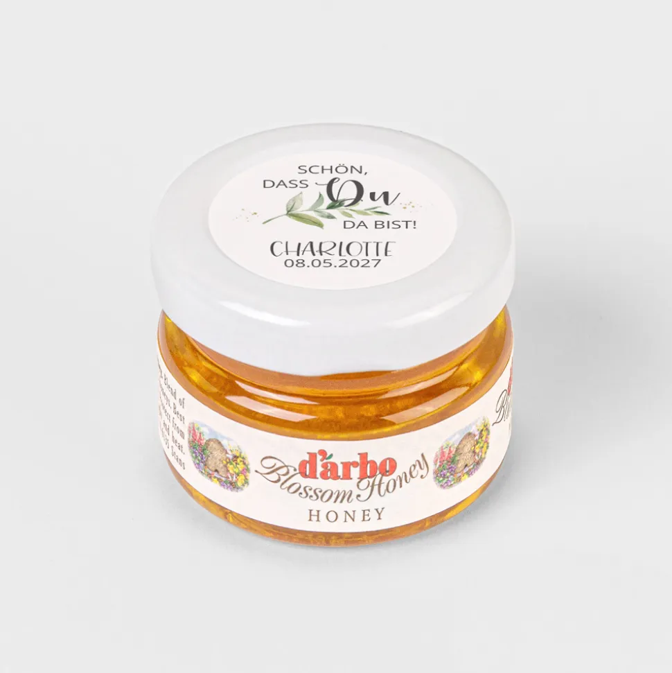 Gastgeschenk Blütenhonig mit Aufkleber "Green Magic"