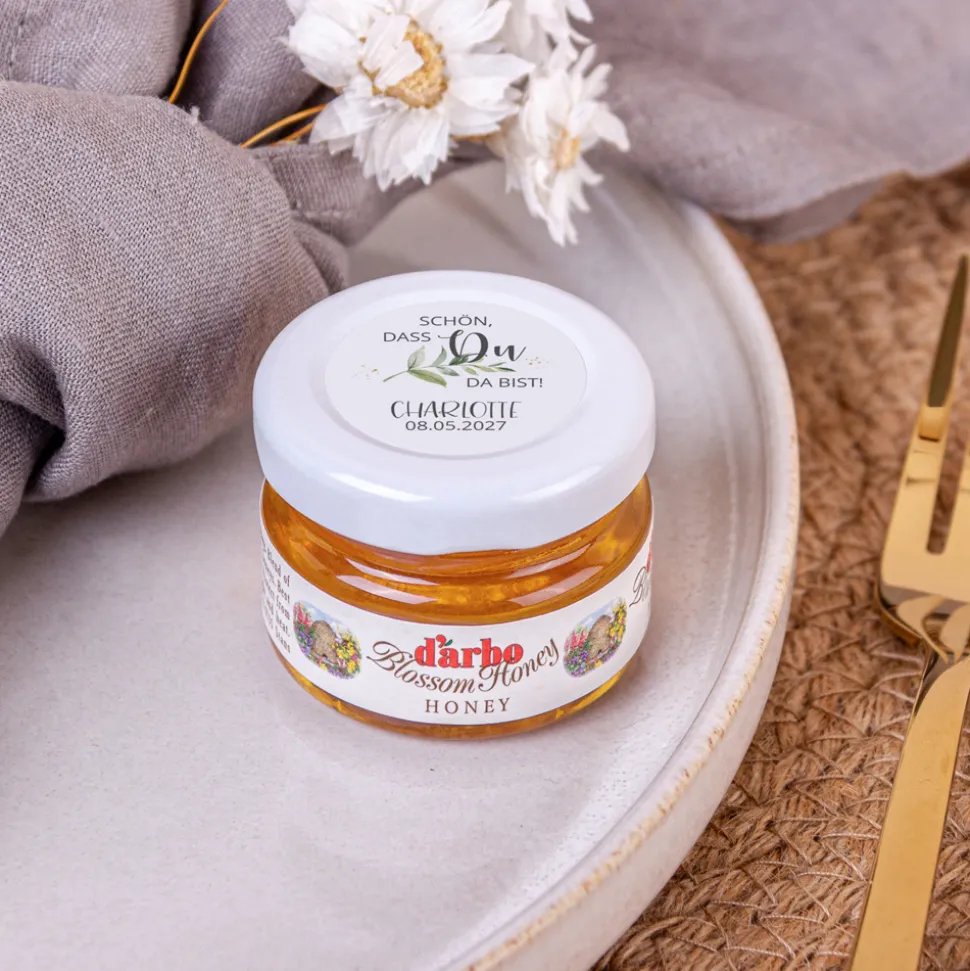 Gastgeschenk Blütenhonig mit Aufkleber "Green Magic"