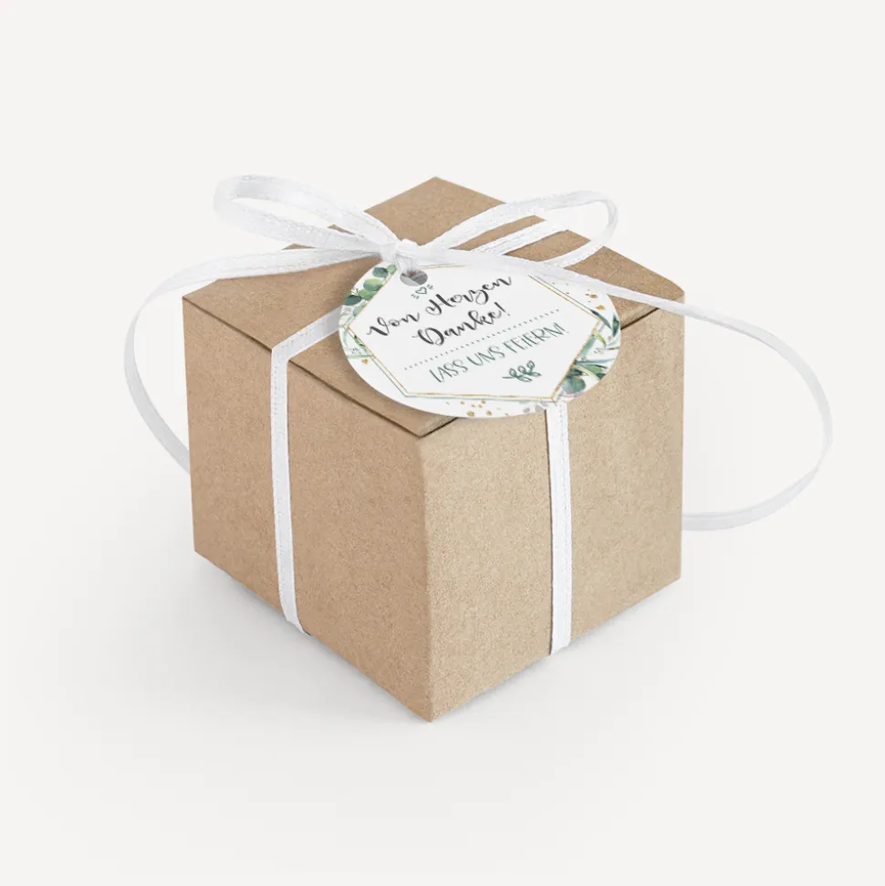 Gastgeschenk Box + Anhänger "Aquarell Eukalyptus Zweige"