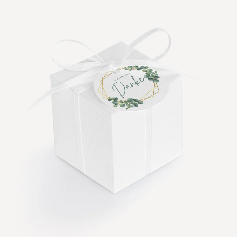 Gastgeschenk Box + Anhänger "Eukalyptus Geometrie"