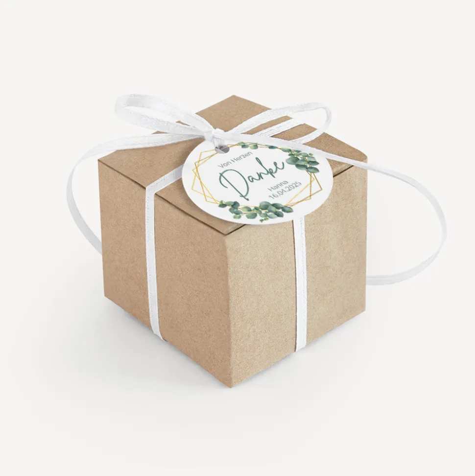 Gastgeschenk Box + Anhänger "Eukalyptus Geometrie"