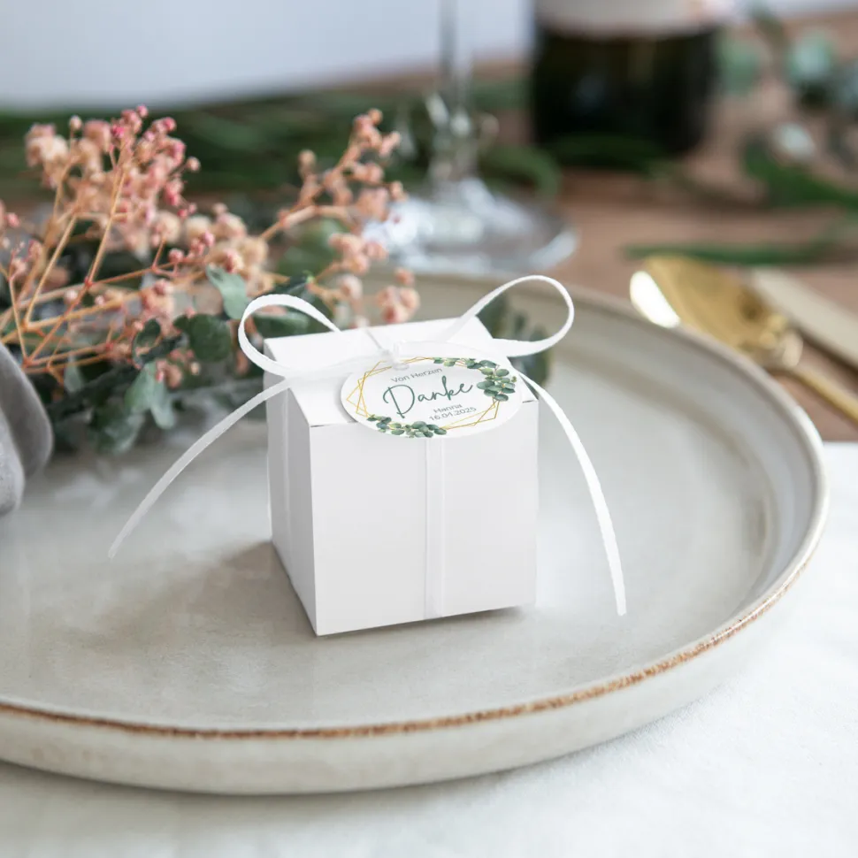 Gastgeschenk Box + Anhänger "Eukalyptus Geometrie"