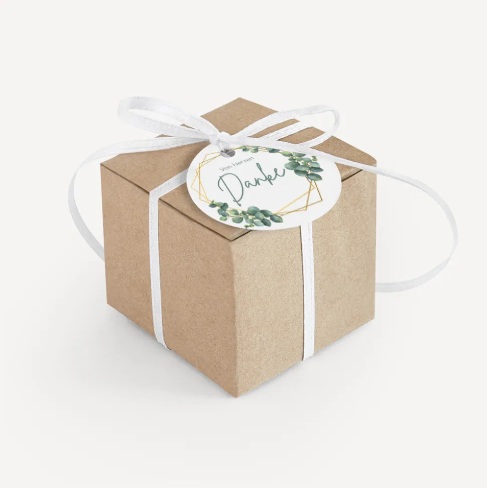 Gastgeschenk Box + Anhänger "Eukalyptus Geometrie"
