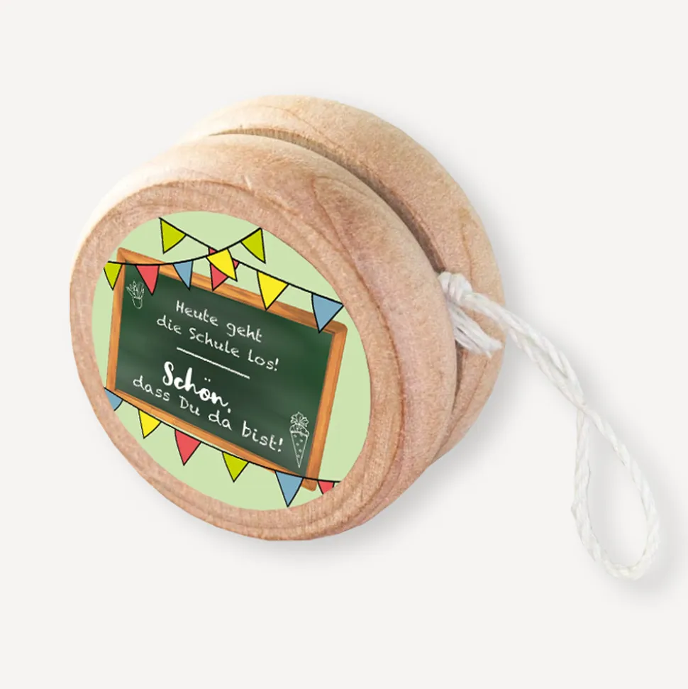 Gastgeschenk Einschulung Jojo + Aufkleber "Hurra Schulkind"