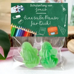 Gastgeschenk Einschulung Tüte transparent + Etikett 
