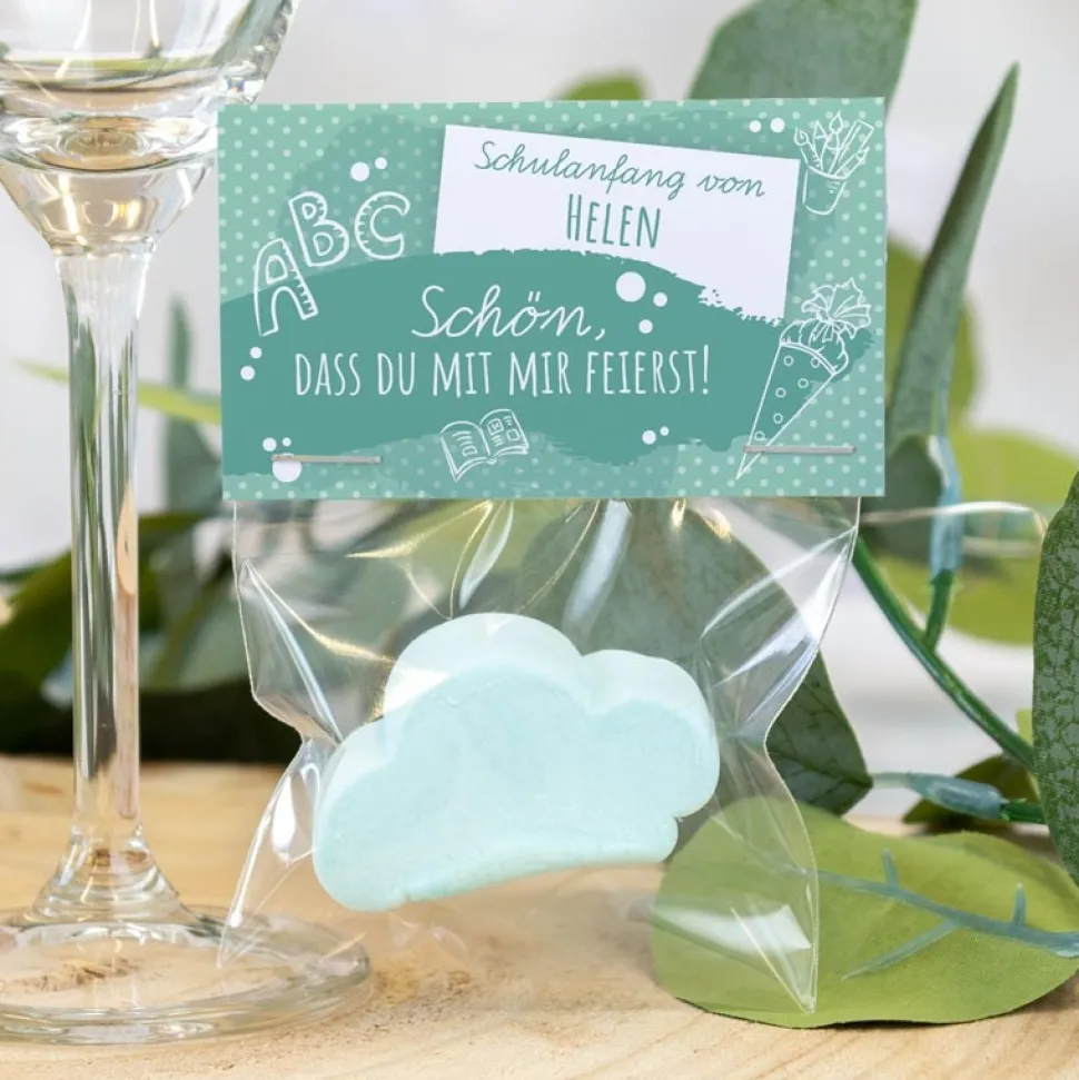 Gastgeschenk Einschulung Tüte transparent + Etikett "Farbklecks"