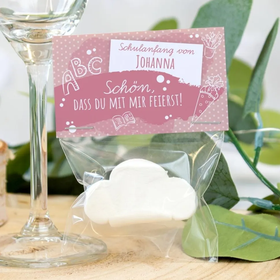 Gastgeschenk Einschulung Tüte transparent + Etikett "Farbklecks"
