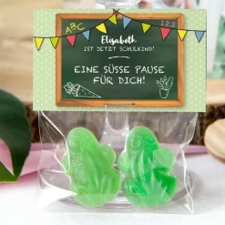 Gastgeschenk Einschulung Tüte transparent + Etikett "Hurra Schulkind"