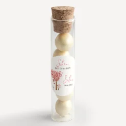 Gastgeschenk Glasröhrchen mit Korken und Aufkleber